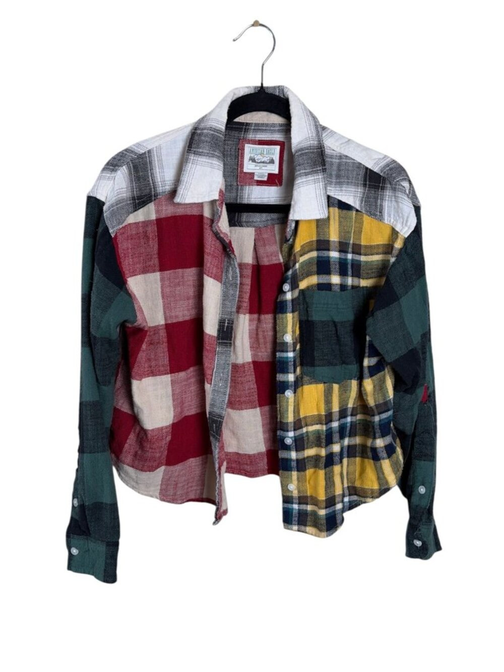 American Eagle Cozy Cabin Cropped Patchwork Flannel SZ S